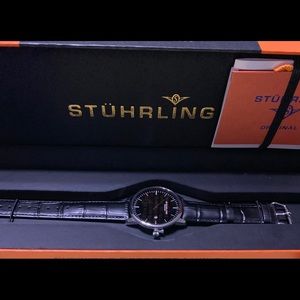 Stuhrling Original Watch Rasa 3997 40mm Calf Alligator Emboss Black Leather NWT
